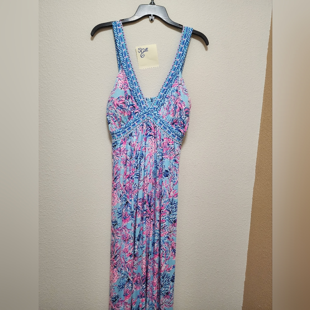 Lilly Pulitzer Light Blue One-Piece with Pink & Navy Tropical Print + HEADBAND